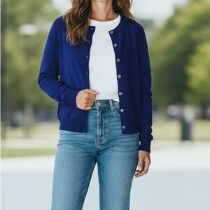 Vtg Kimberly 100% Dacron Polyester Button Front Sweater in Violet Blue